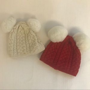 Two Hats with Pom Poms. Baby Gap.